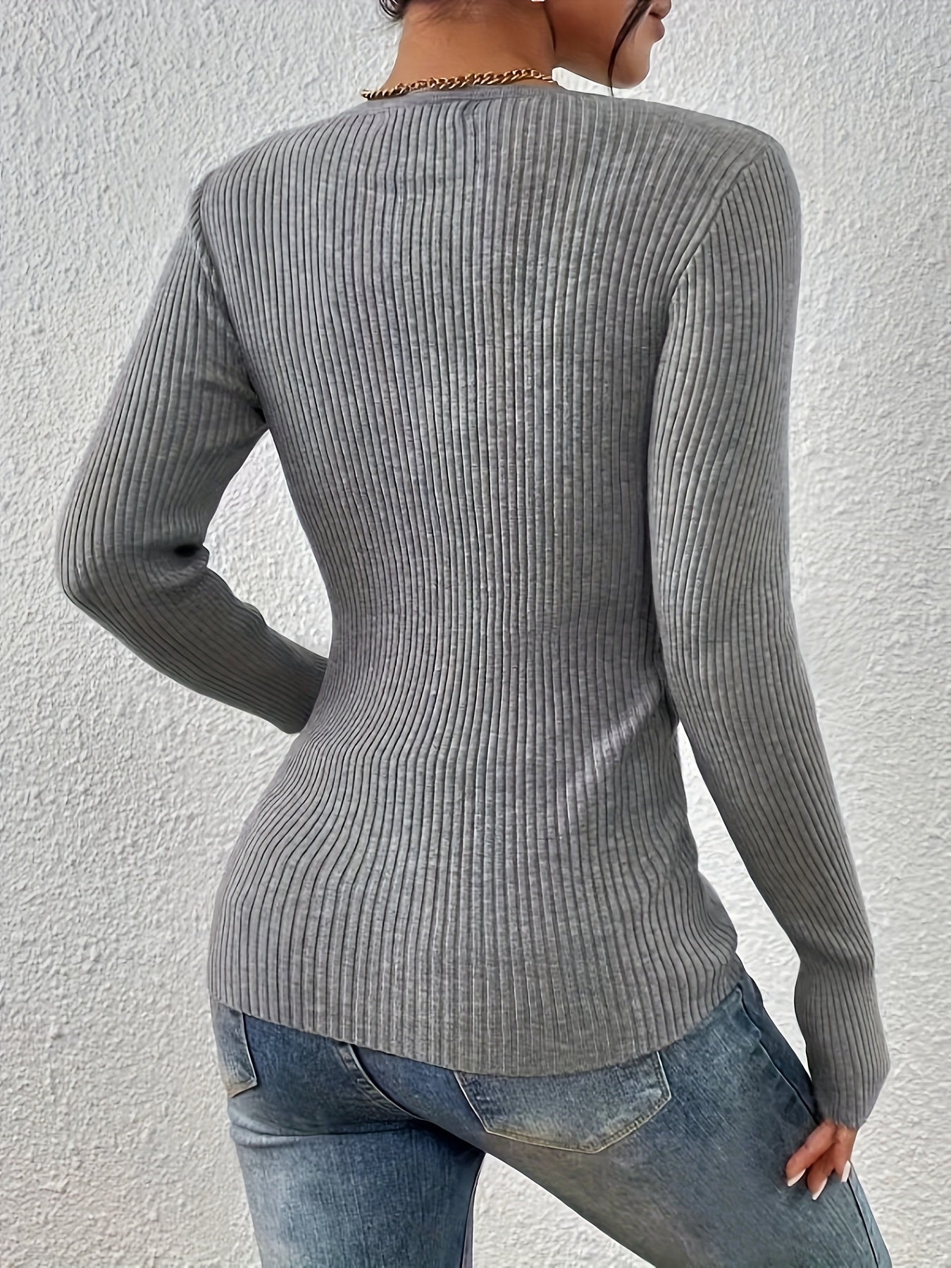 Women's Long Sleeve Ribbed Henley Shirt