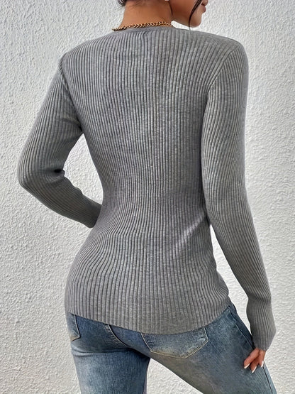Women's Long Sleeve Ribbed Henley Shirt