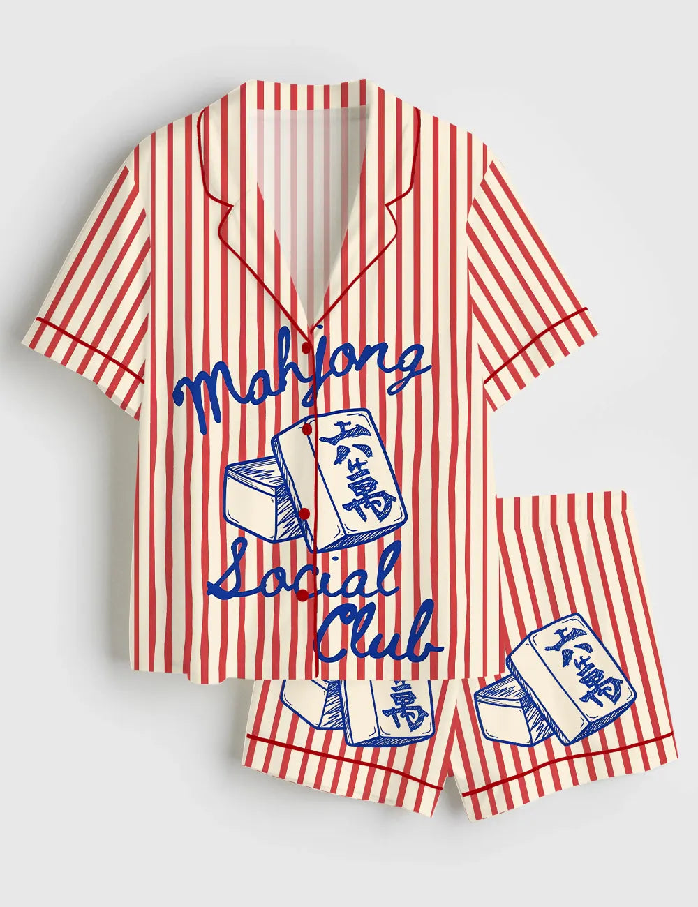 Women’s Mahjong Social Club Funny Board Game Short Sleeve Silky Satin Pajama Set