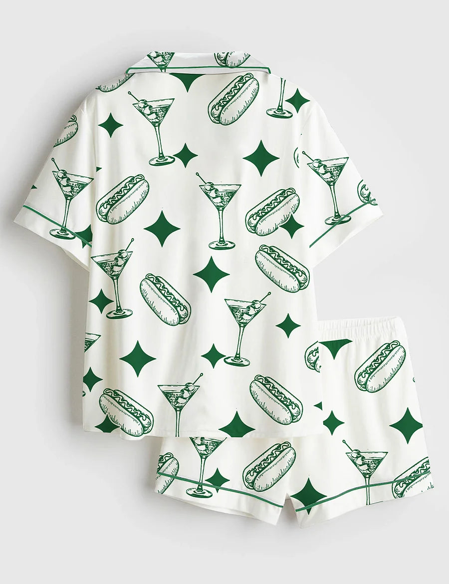 Women’s Tinis And Weenies Dirty Martini Party Print Short Sleeve Satin Pajama Set