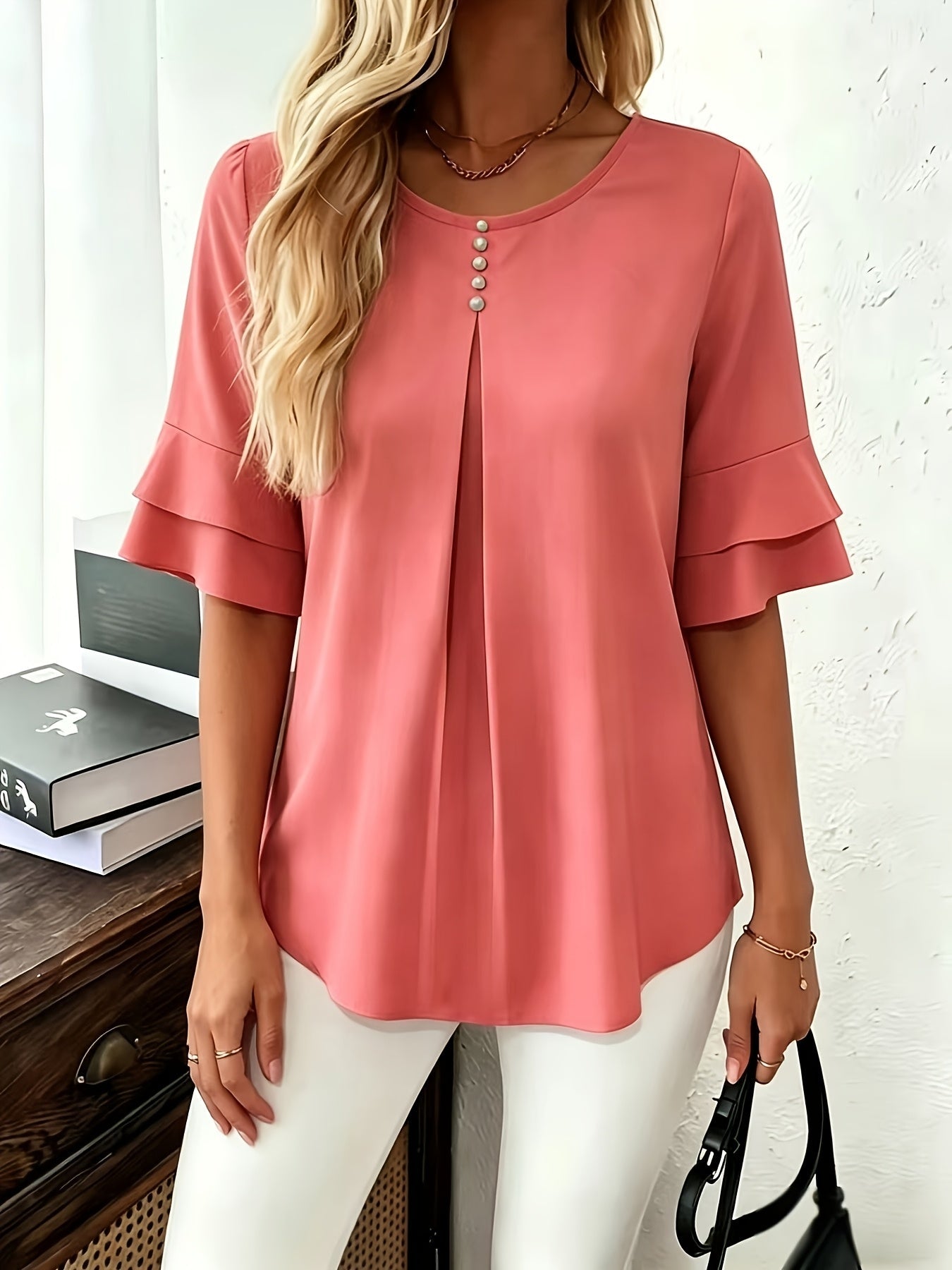Women's Layered Ruffle Sleeve Blouse