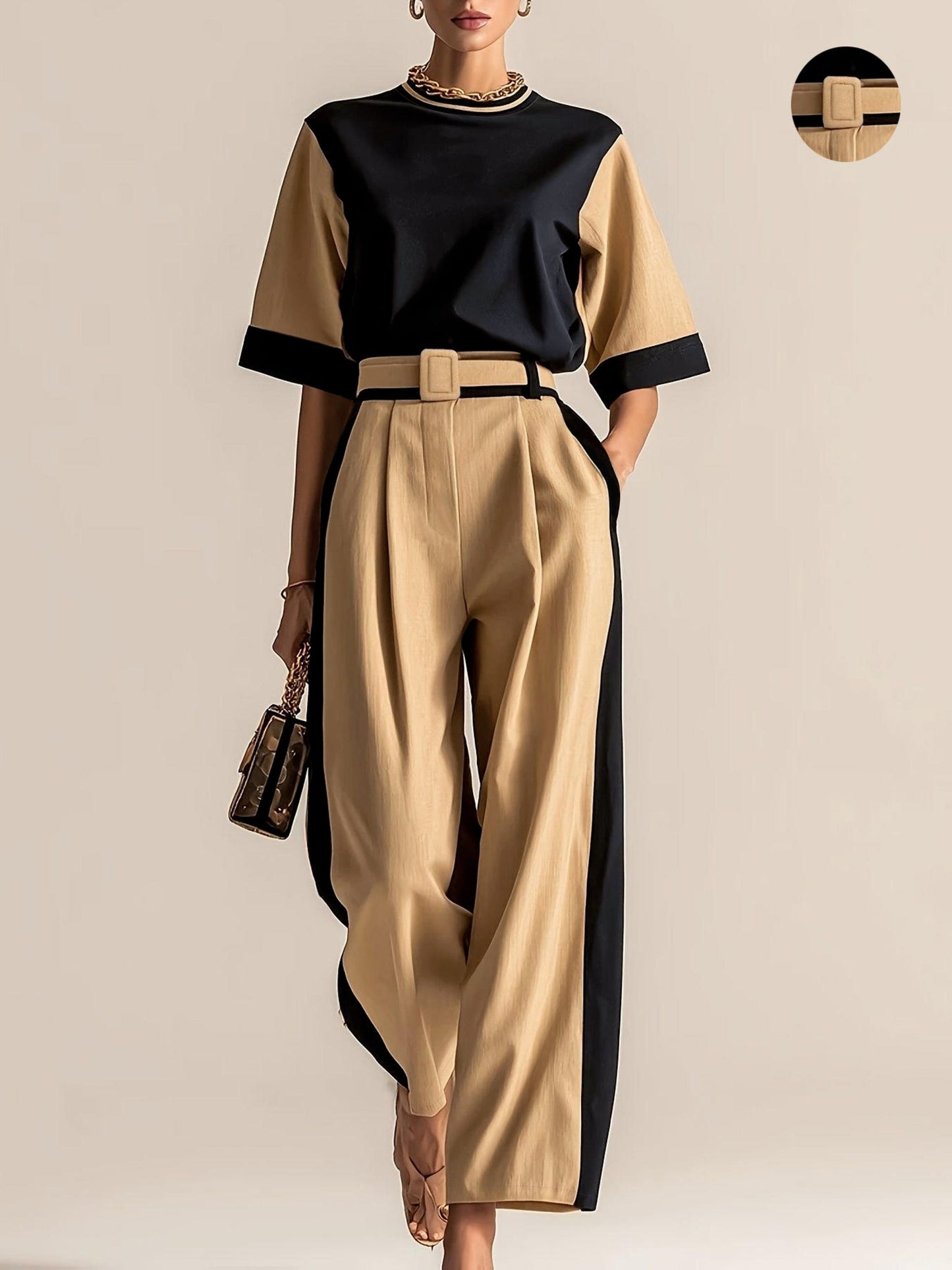 Annika |Short Sleeve Top with Wide-Leg Trousers