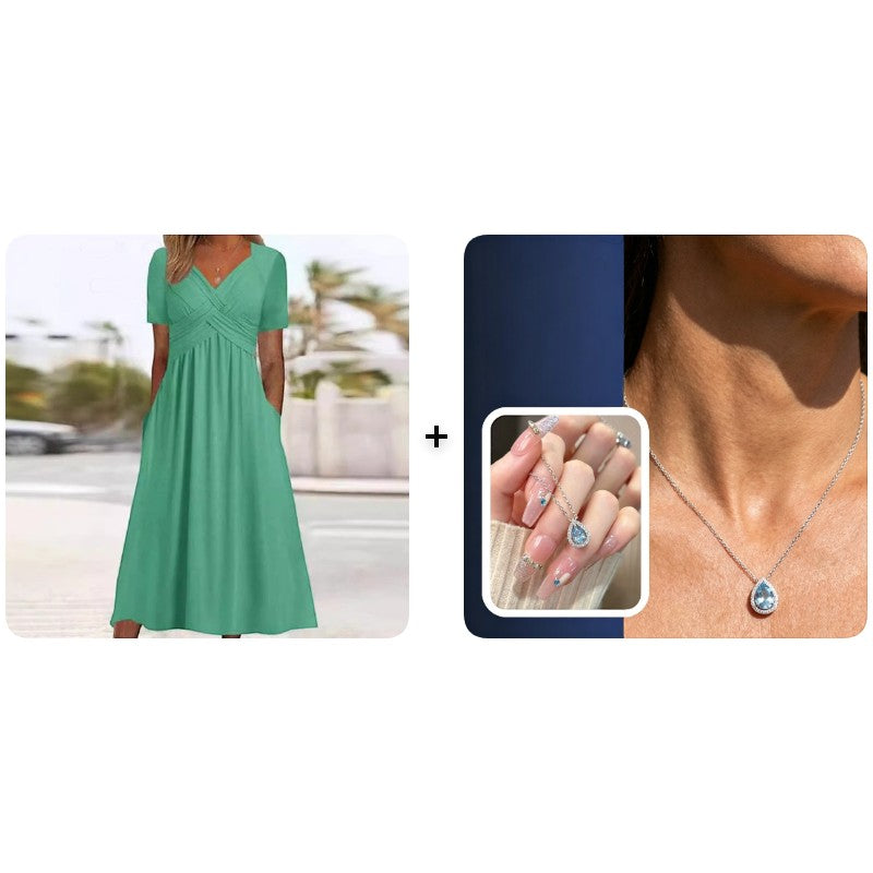 Flowy V-Neck Midi Dress – Soft & Breathable