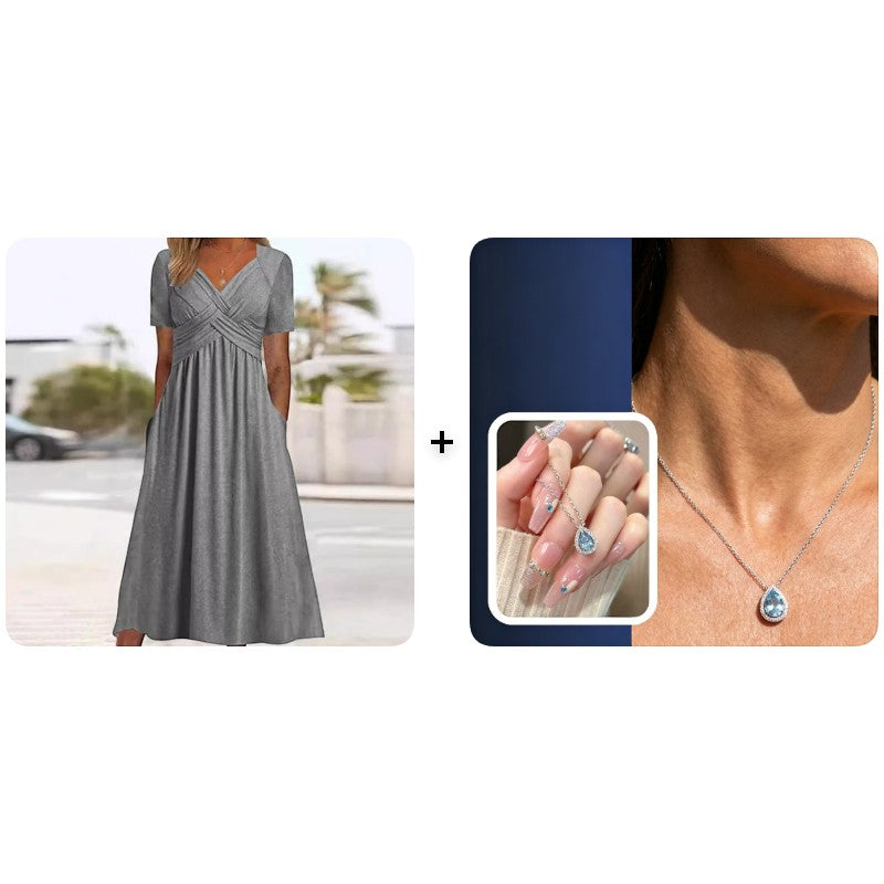 Flowy V-Neck Midi Dress – Soft & Breathable