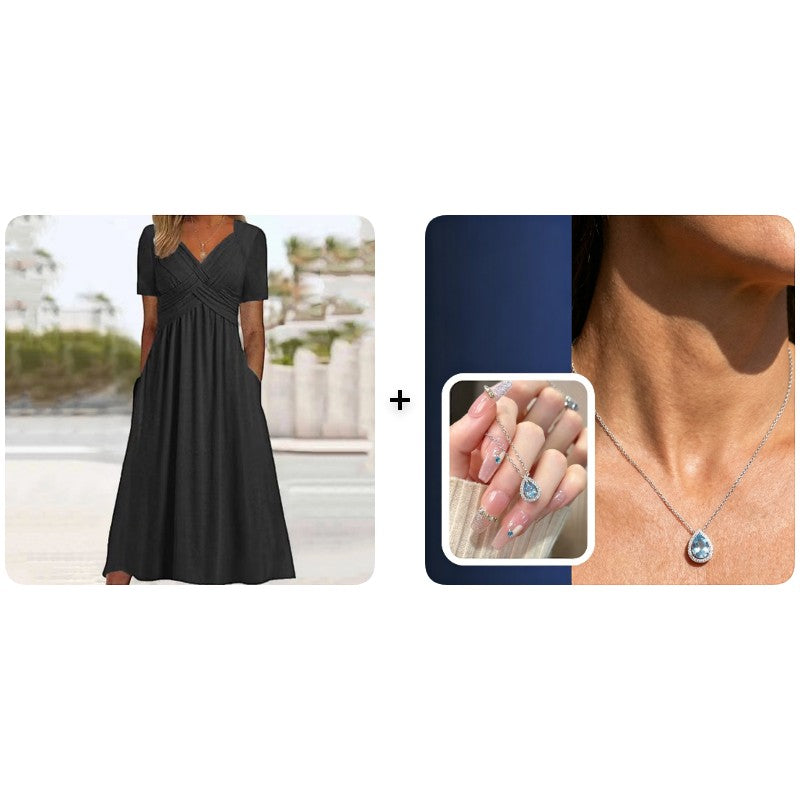 Flowy V-Neck Midi Dress – Soft & Breathable