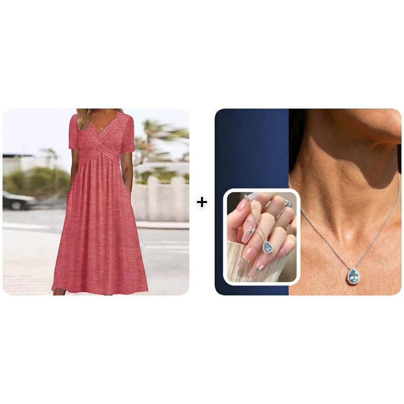 Flowy V-Neck Midi Dress – Soft & Breathable