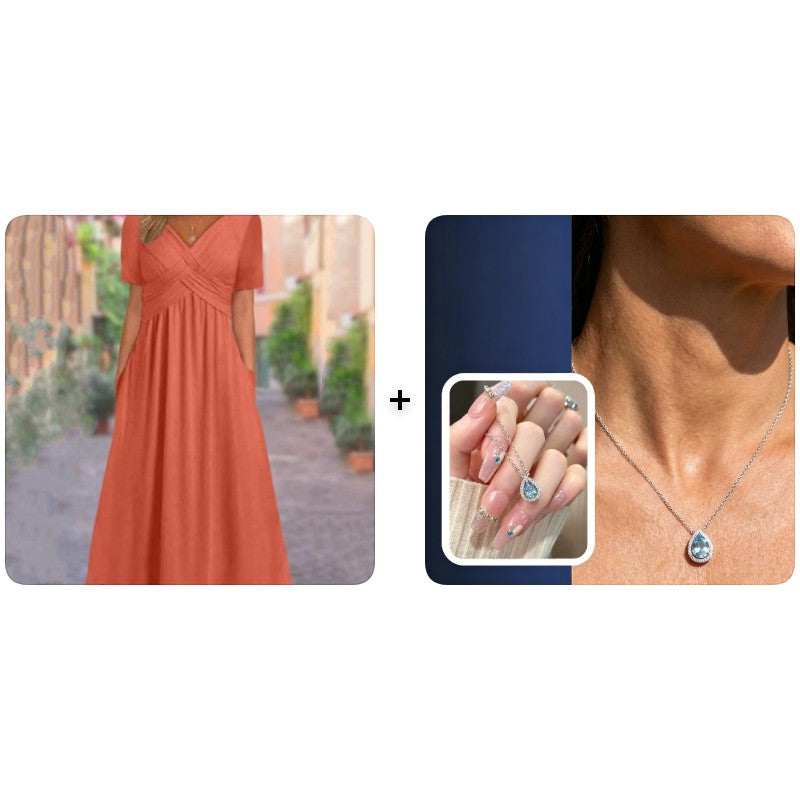 Flowy V-Neck Midi Dress – Soft & Breathable