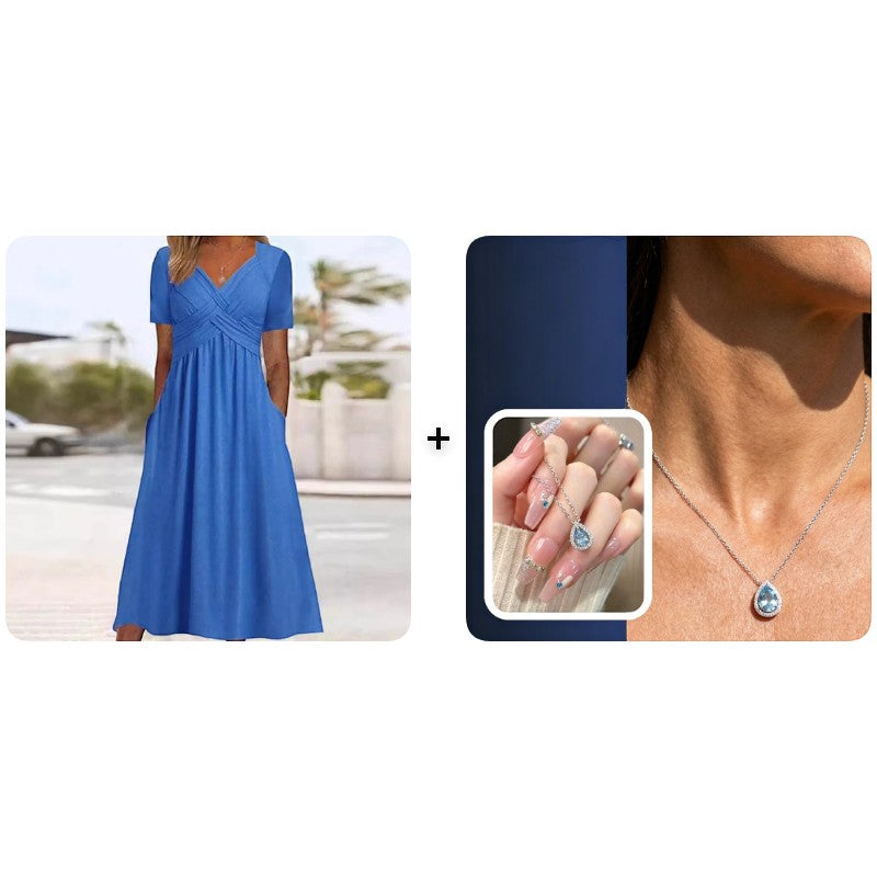 Flowy V-Neck Midi Dress – Soft & Breathable