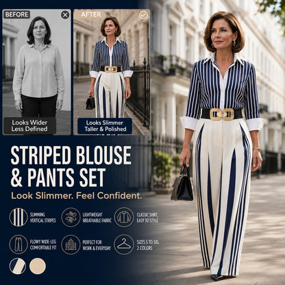 📢📢40% OFF !! ⏰Women's Striped Shirt & Wide-Leg Pants 2-Piece Set