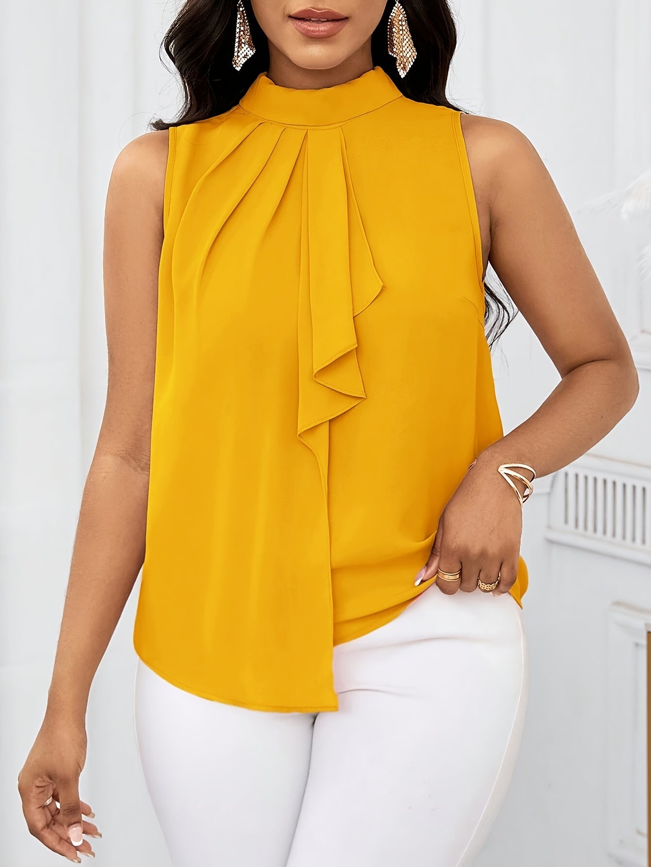 Women's Sleeveless Mock Neck Blouse