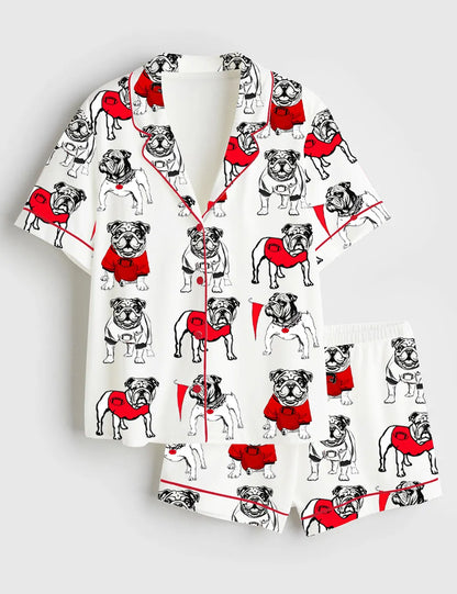 Women's Bulldogs Football Short Sleeve Satin Pajama Set