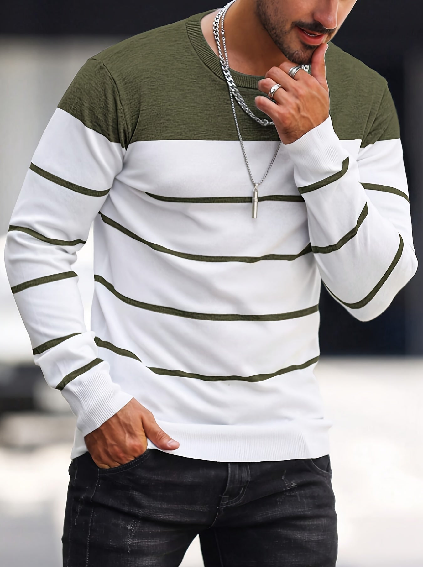 Men's Striped Crew Neck Sweater