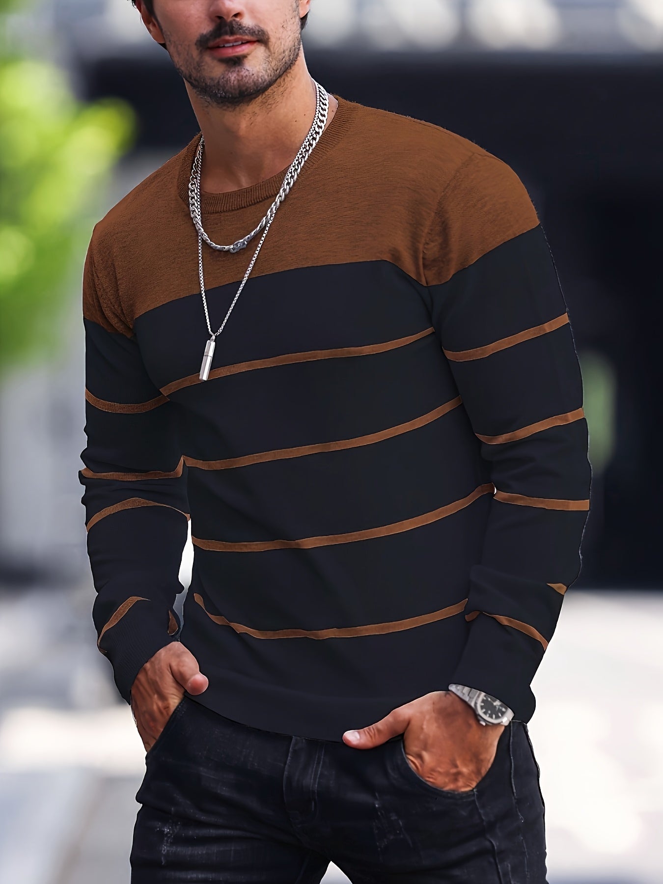 Men's Striped Crew Neck Sweater