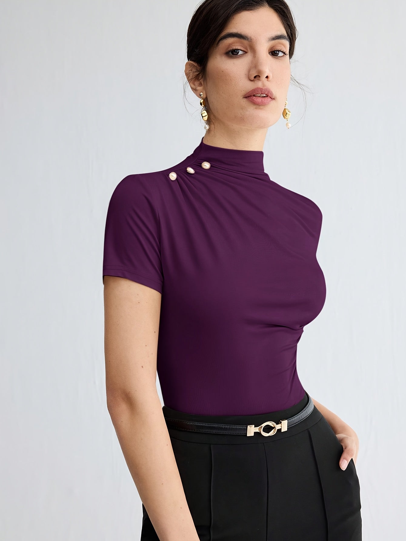 Women's Short Sleeve Mock Neck Top