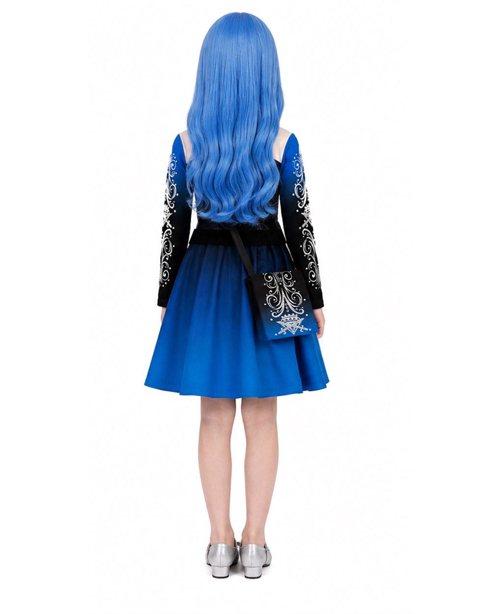 Girls Wonderland Princess Chloe Costume Blue Long Sleeve Dress Bag and Wig 3pcs Full Set for Cosplay Events