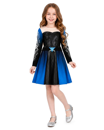 Girls Wonderland Princess Chloe Costume Blue Long Sleeve Dress Bag and Wig 3pcs Full Set for Cosplay Events