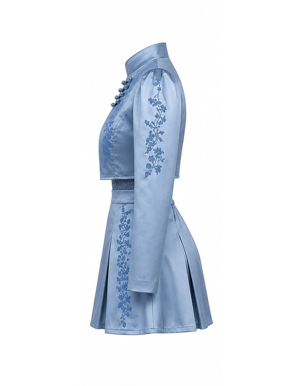 Princess Chloe Dress Royal Blue Satin 3-Piece Set Jacket Inner Top Pleated Skirt and Underskirt for Theme Party