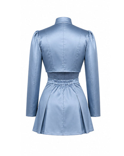 Princess Chloe Dress Royal Blue Satin 3-Piece Set Jacket Inner Top Pleated Skirt and Underskirt for Theme Party