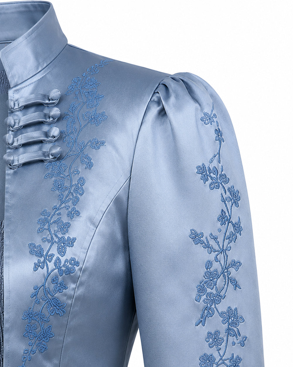 Princess Chloe Dress Royal Blue Satin 3-Piece Set Jacket Inner Top Pleated Skirt and Underskirt for Theme Party