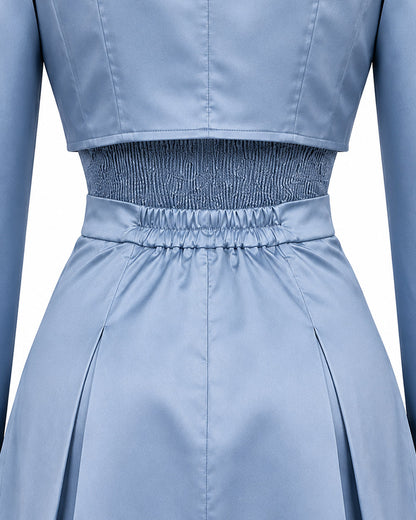 Princess Chloe Dress Royal Blue Satin 3-Piece Set Jacket Inner Top Pleated Skirt and Underskirt for Theme Party
