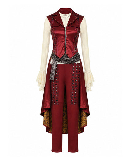 Wonderland Captain's Daughter Costume Hook Pirate Princess Cape Vest Pants Shirt and Accessories for Halloween Party
