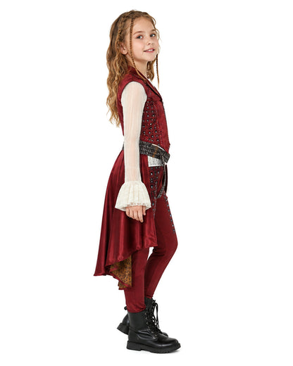 Wonderland Captain's Daughter Costume Hook Pirate Princess Cape Vest Pants Shirt and Accessories for Halloween Party