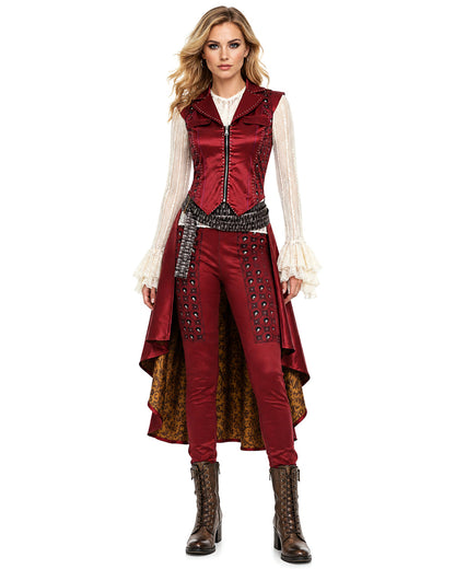 Wonderland Captain's Daughter Costume Hook Pirate Princess Cape Vest Pants Shirt and Accessories for Halloween Party