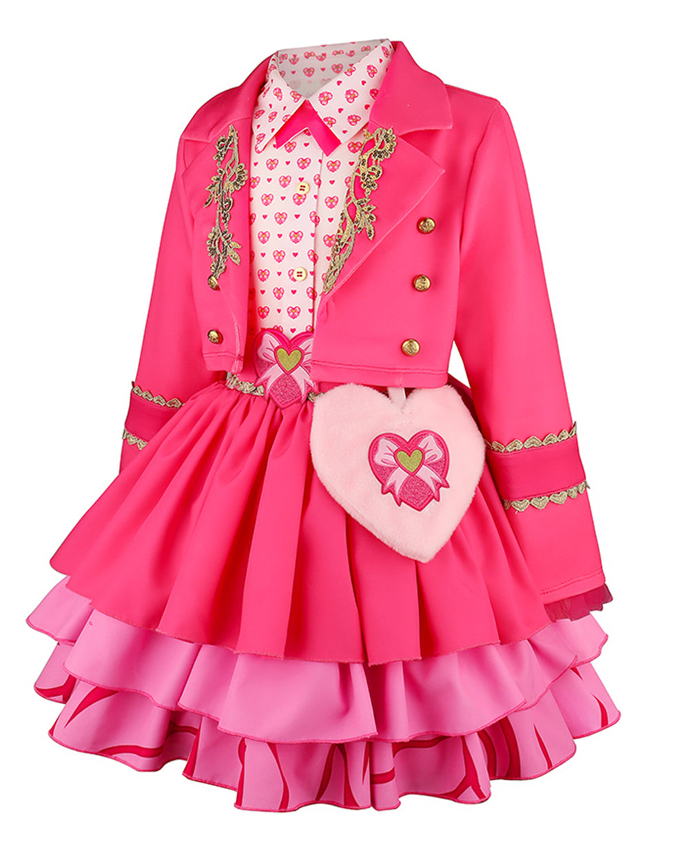 Girls Pink Princess Costume Movie 5 Jacket Shirt Skirt and Bag 4pcs Full Set for Cosplay Events