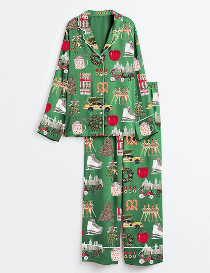 Women's Christmas In New York Satin Family Pajama Set