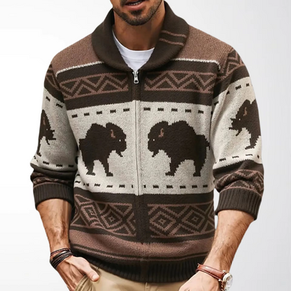 Bridger | Bison Shawl Collar Zip Cardigan