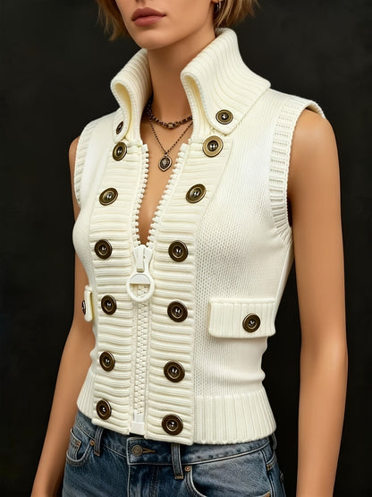Women's High Collar Ribbed Knit Vest
