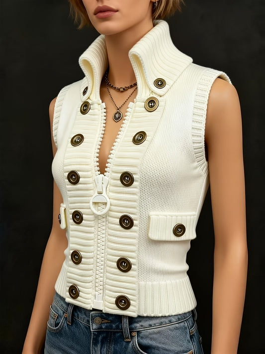 Juniper | High Collar Ribbed Knit Vest