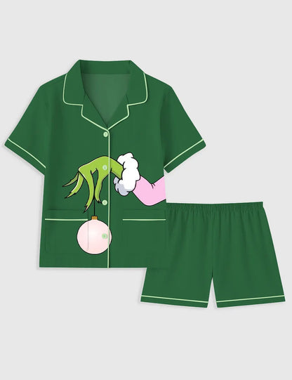 Women's Christmas Grinch Pocket Cotton Pajama Set