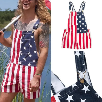 Liberty | American Flag Patriotic Denim Overall Shorts