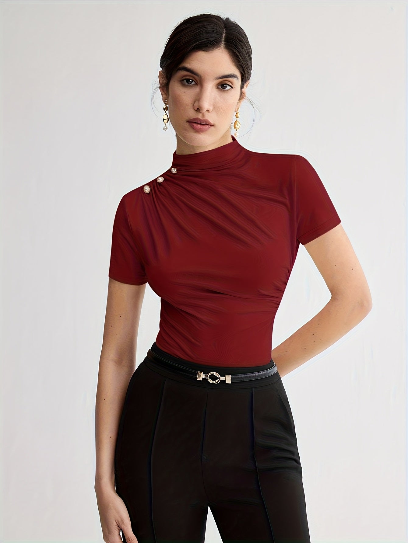 Women's Short Sleeve Mock Neck Top