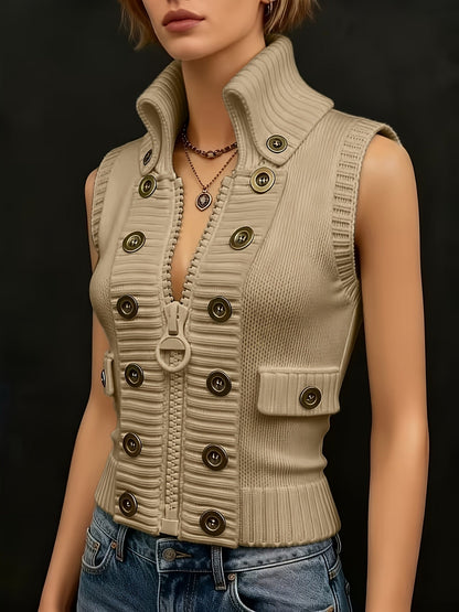 Women's High Collar Ribbed Knit Vest