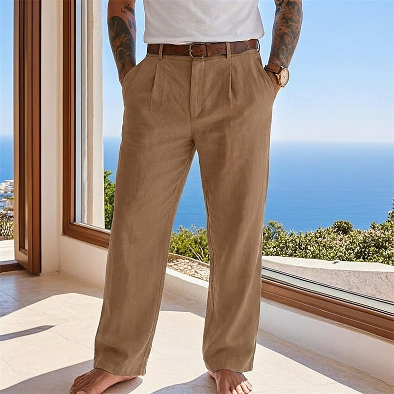 Relaxed Fit Linen-Blend Pants