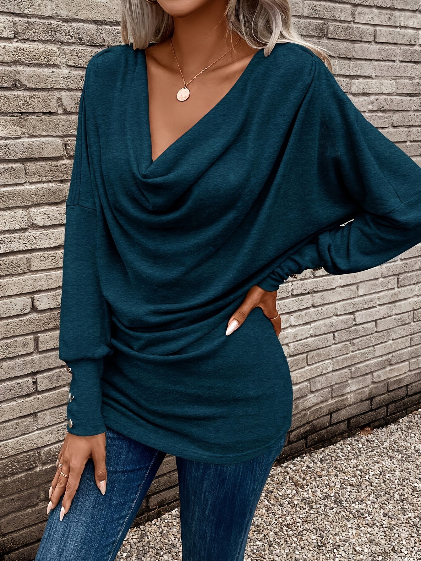 Women's Cowl Neck Long Sleeve Top