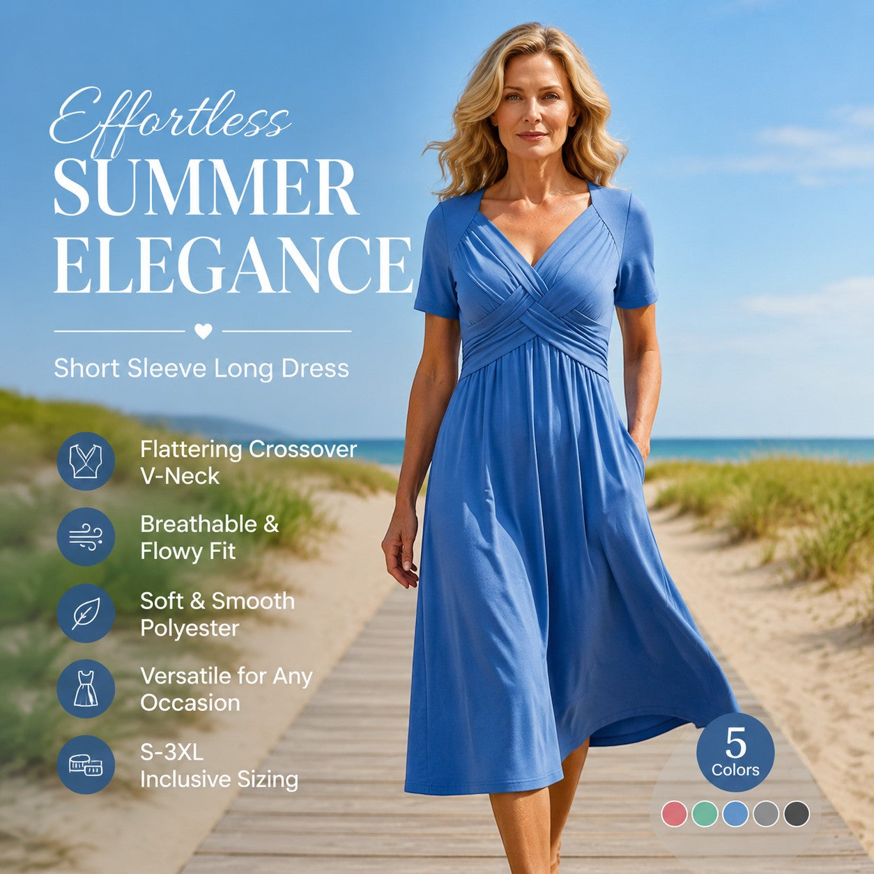 Flowy V-Neck Midi Dress – Soft & Breathable