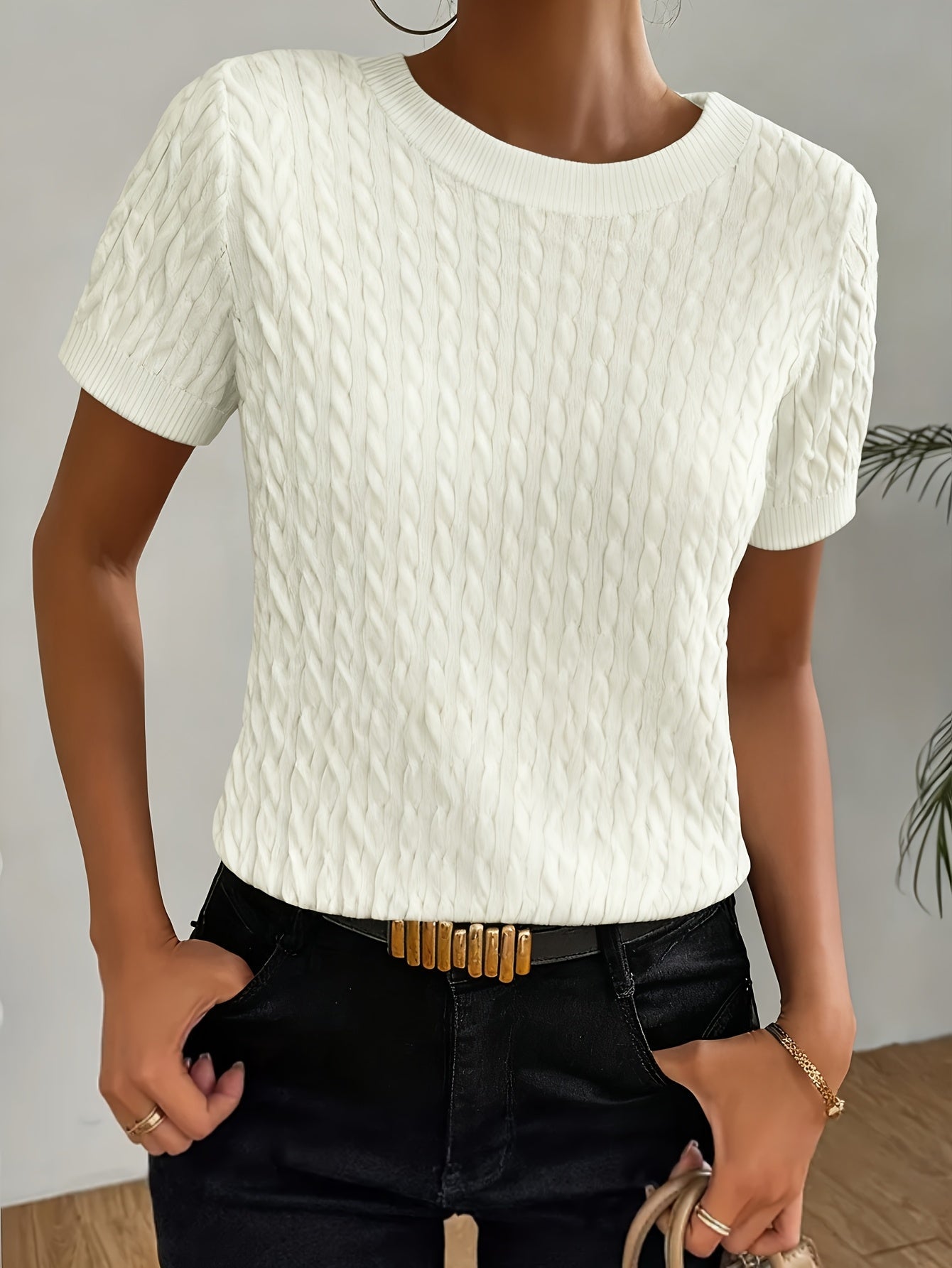 Sabine | Cable Knit Short Sleeve Sweater