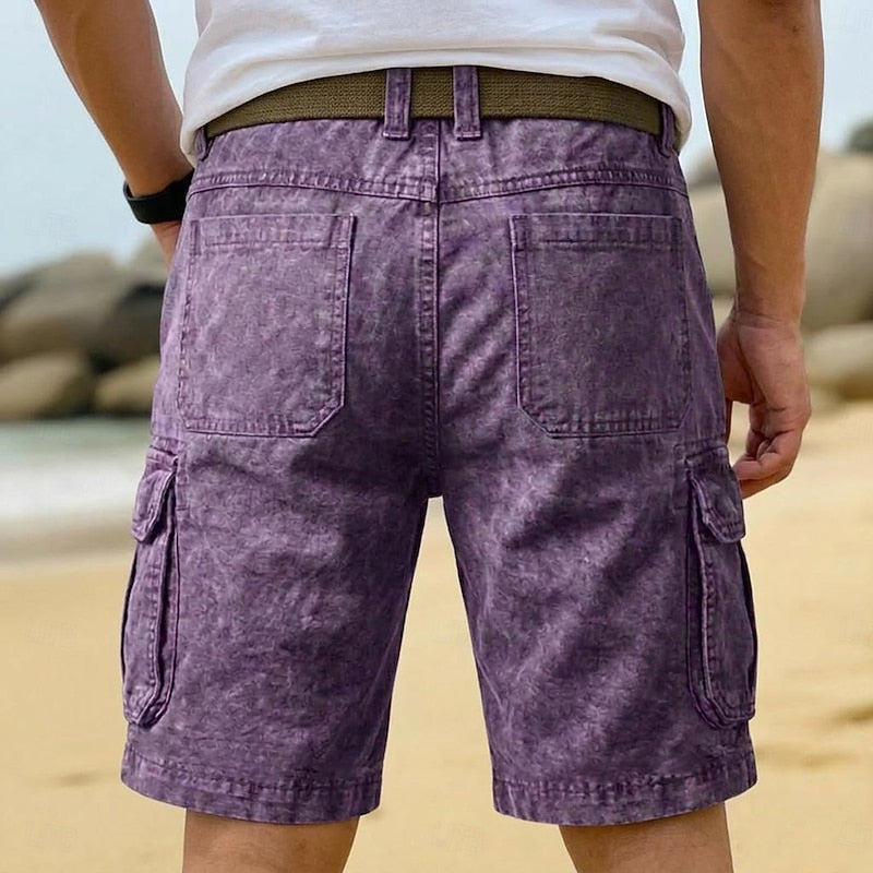 Washed Cotton Cargo Shorts with Utility Pockets