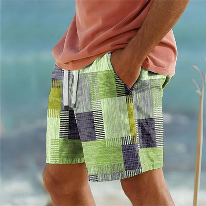 Patchwork Woven Swim Shorts with Drawstring Waist