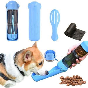 Portable 3-in-1 Dog Water Bottle Food Dispenser and Toilet Bag Storage