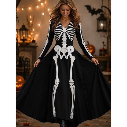 Ophelia | Women's Skeleton Print Maxi Dress