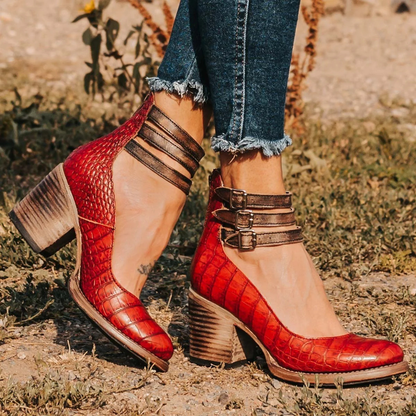 Marigold | Block Heel Ankle Boots with Buckle Straps for Women
