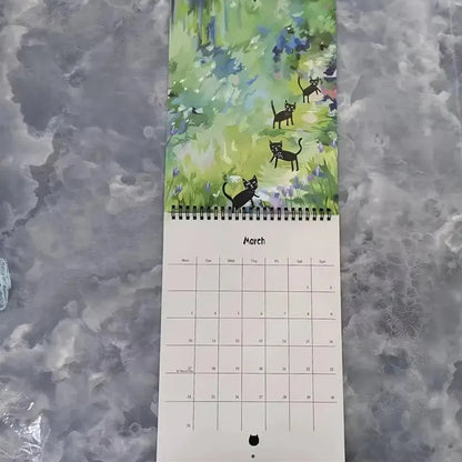 2025 Cat Art Wall Calendar with Thematic Illustrations