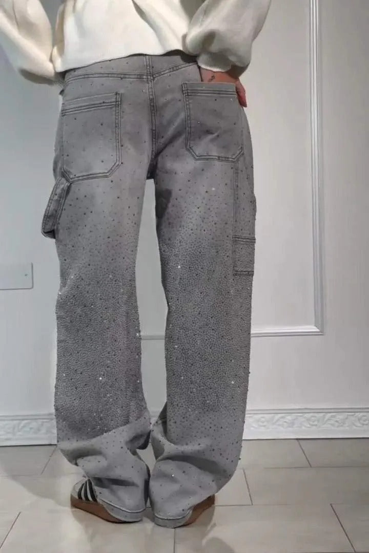 Rhinestone Loose Fit Harem Jeans