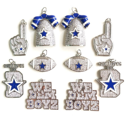 10PCS Cubic Zirconia Pave Dallas Football Cowboys Charm Set – Blue Star Sports Pendants for Bracelets & Necklaces