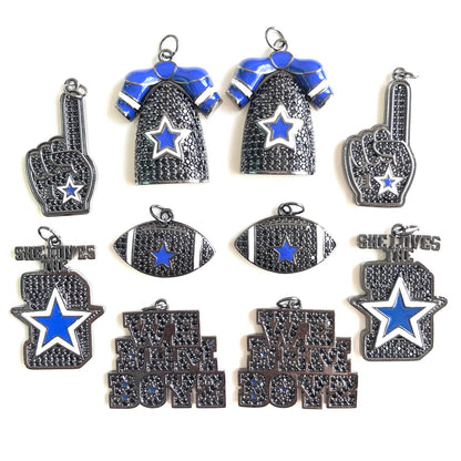 10PCS Cubic Zirconia Pave Dallas Football Cowboys Charm Set – Blue Star Sports Pendants for Bracelets & Necklaces