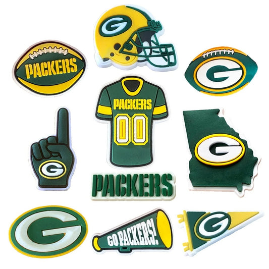 10pcs Green Bay Packers Sport Themed Shoe Charms for Clogs and Slides – PVC Decorative Accessories for Gifts and Parties